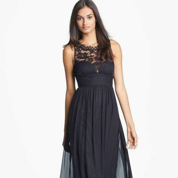 $400 AIDAN MATTOX Embellished Lace & Silk Chiffon Gown BLACK BEAUTIFUL - Picture 2 of 2